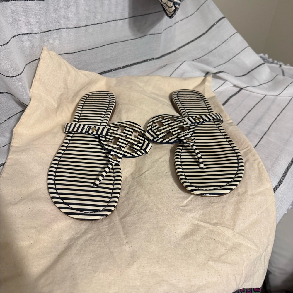 Striped Navy Blue and White Women's Sandals
